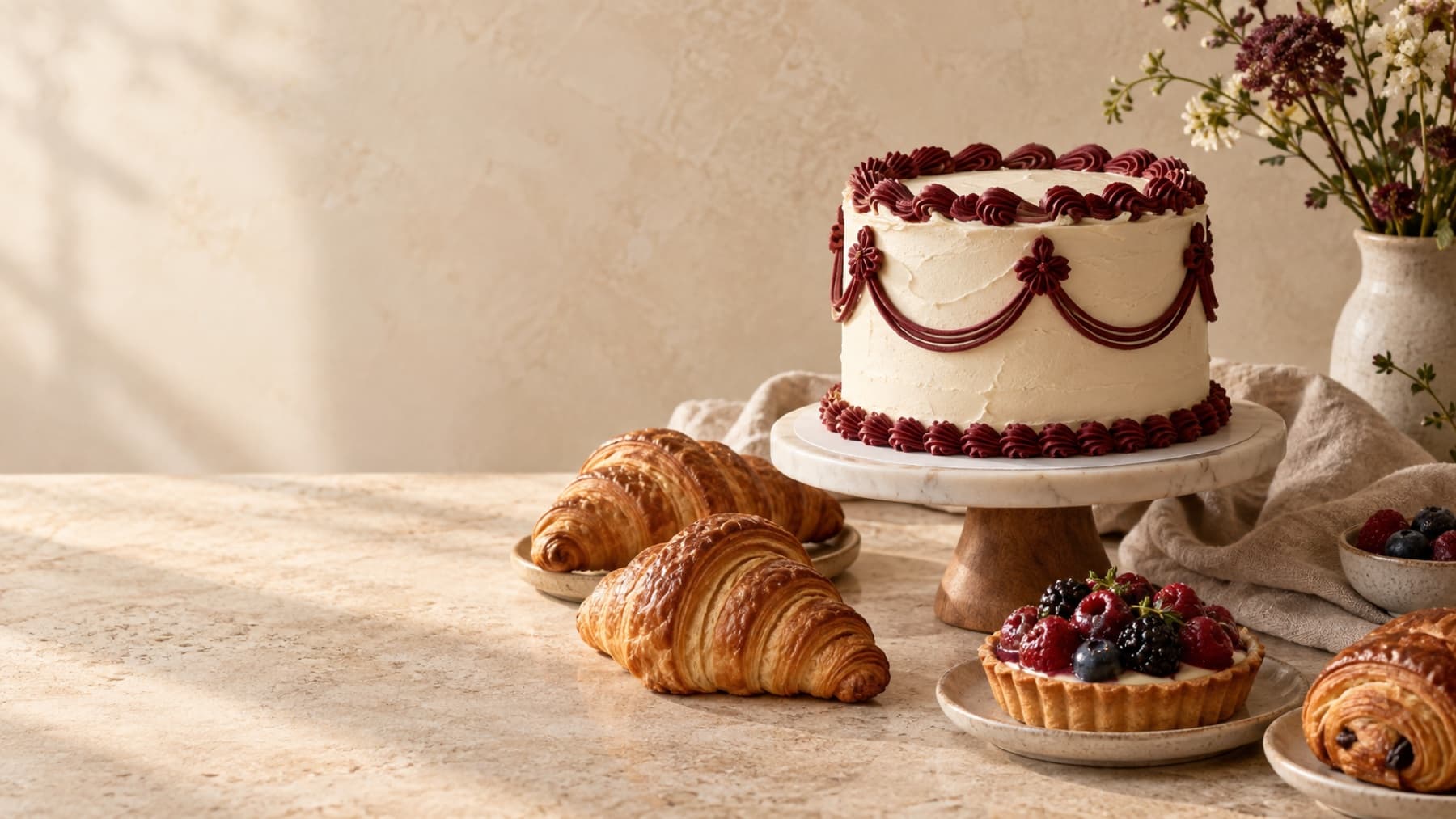 Handmade celebration cake and pastries